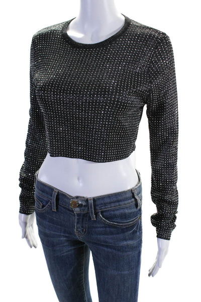 Seek The Label Women's Long Sleeves Glitter Studs Cropped Sweater Black Size S