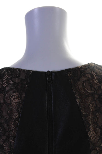 BCBGMAXAZRIA Women's Sleeveless Lace Trim Faux Leather Blouse Black Size S