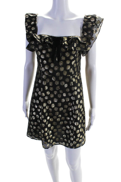 For Love & Lemons Women's Sleeveless Ruffle Mini Dress Gold Polka Dot Size L