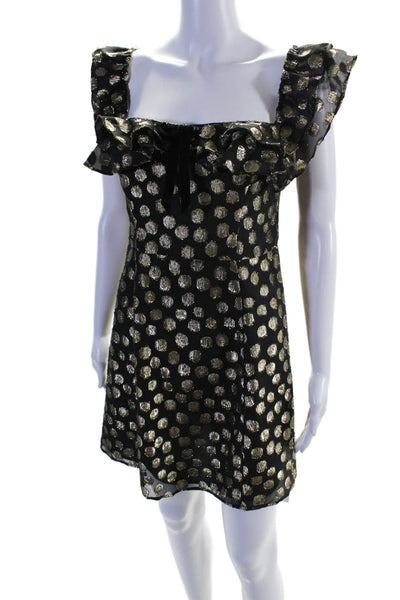 For Love & Lemons Women's Sleeveless Ruffle Mini Dress Gold Polka Dot Size L