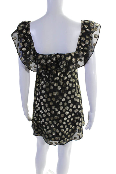 For Love & Lemons Women's Sleeveless Ruffle Mini Dress Gold Polka Dot Size L