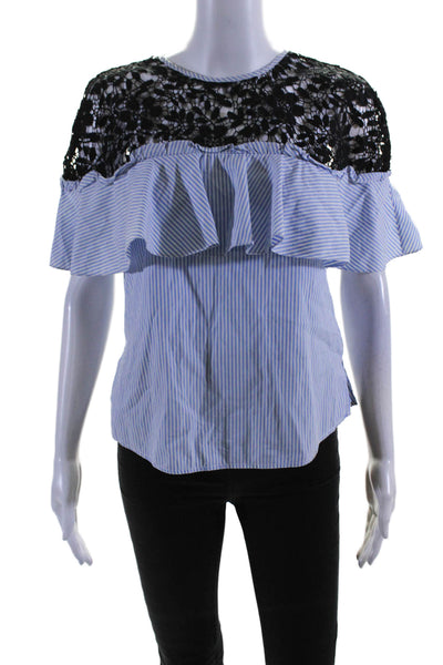 Slate & Willow Womens Blue Striped Poplin Top Size 2 10648036