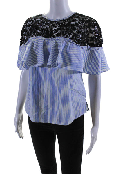 Slate & Willow Womens Blue Striped Poplin Top Size 2 10648036