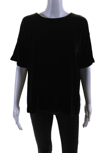 Eliot Womens Velour Short Sleeve Silk Trim Back Zip Blouse Brown Size M