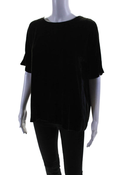 Eliot Womens Velour Short Sleeve Silk Trim Back Zip Blouse Brown Size M