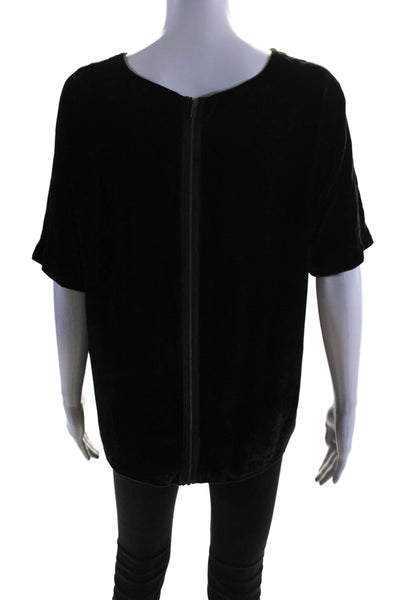 Eliot Womens Velour Short Sleeve Silk Trim Back Zip Blouse Brown Size M