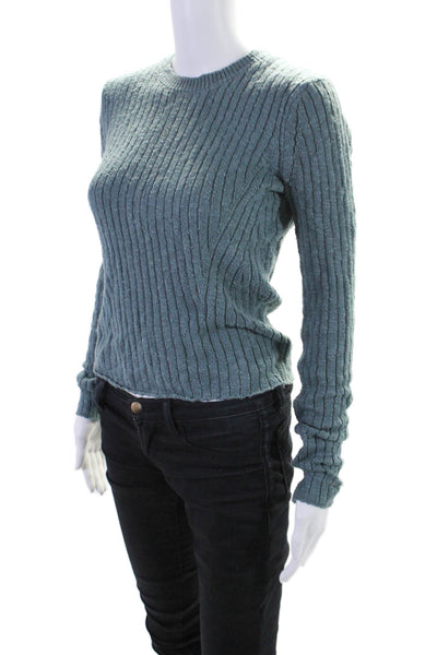 Ulla Johnson Womens Cotton Teal Ribbed Crew Neck Long Sleeve Sweater Top Size S