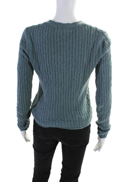 Ulla Johnson Womens Cotton Teal Ribbed Crew Neck Long Sleeve Sweater Top Size S