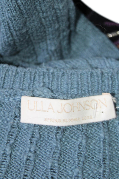 Ulla Johnson Womens Cotton Teal Ribbed Crew Neck Long Sleeve Sweater Top Size S