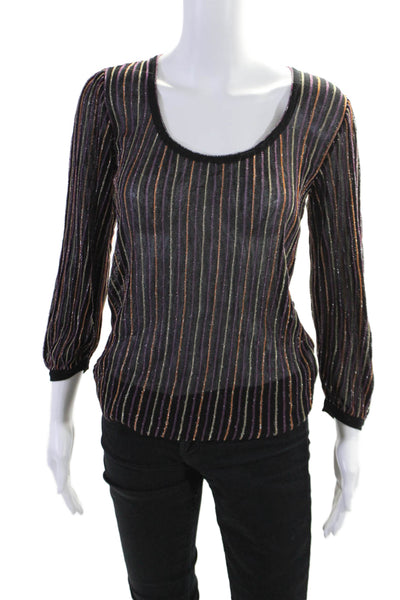 Missoni Womens Black Multi Striped Scoop Neck Long Sleeve Blouse Top Size S