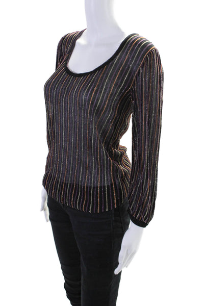 Missoni Womens Black Multi Striped Scoop Neck Long Sleeve Blouse Top Size S