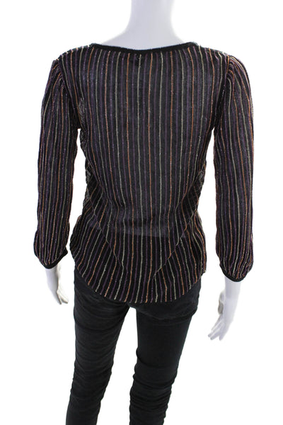 Missoni Womens Black Multi Striped Scoop Neck Long Sleeve Blouse Top Size S