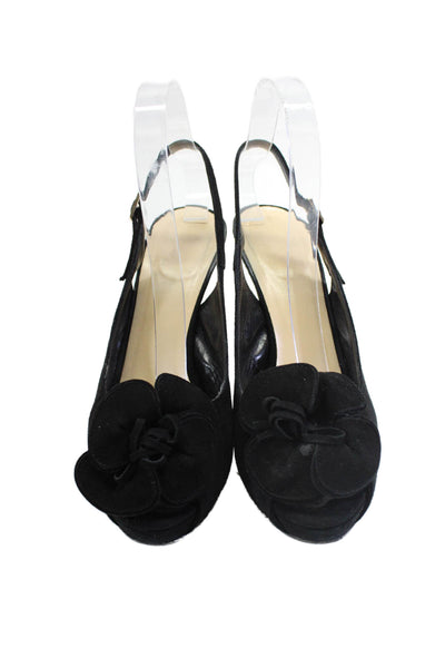 Kate Spade Womens Suede Textured Flower Slingback Open Toe Heels Black Size 7.5