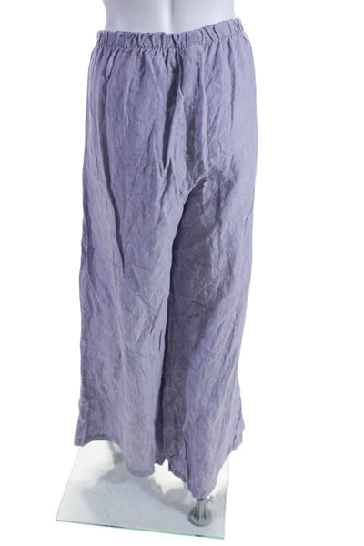 Bryn Walker Womens Linen Wide Leg Elastic Waisted Slip On Pants Purple Size XL