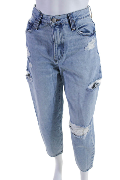 Frame Womens Cotton Zip Button Straight Leg Distressed Denim Jeans Blue Sz EUR 2