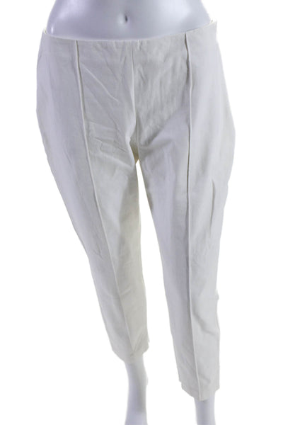 Theory Womens Cotton Pleated Pull On Straight Leg Pants White Size 8