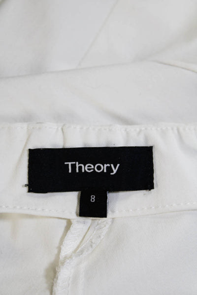 Theory Womens Cotton Pleated Pull On Straight Leg Pants White Size 8