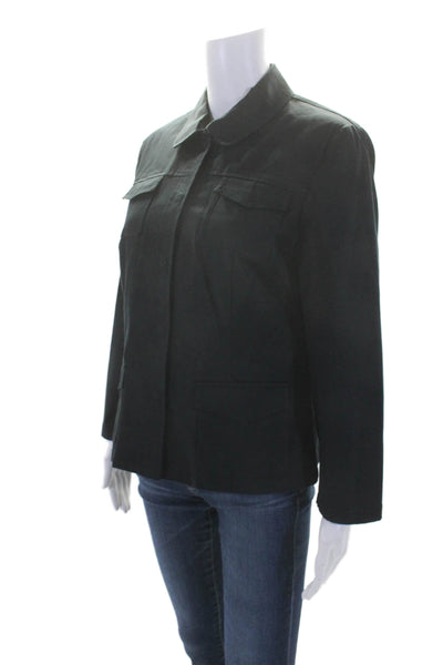 Louben Womens Cotton Collared Long Sleeve Button Up Jacket Black Size 10