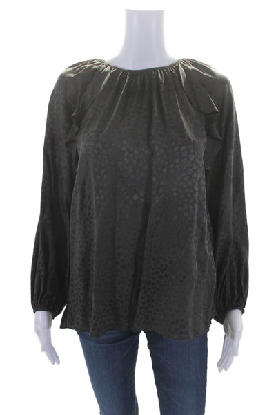 Shoshanna Womens Silk Blend Long Sleeve Pullover Blouse Top Gray Size M