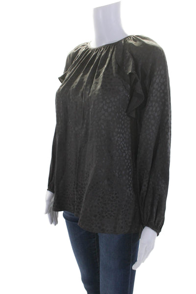 Shoshanna Womens Silk Blend Long Sleeve Pullover Blouse Top Gray Size M