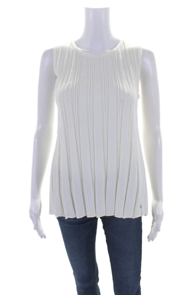 Biana Womens Stretch Ribbed Sleeveless Pullover Knit Tank Top White Size M