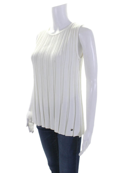 Biana Womens Stretch Ribbed Sleeveless Pullover Knit Tank Top White Size M