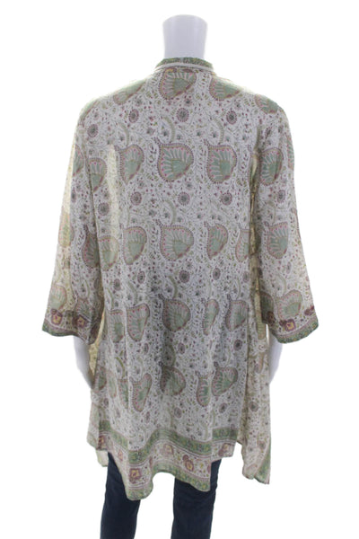 Bell Womens Cotton + Silk Floral Print Open Front Longline Kimono Green Size S