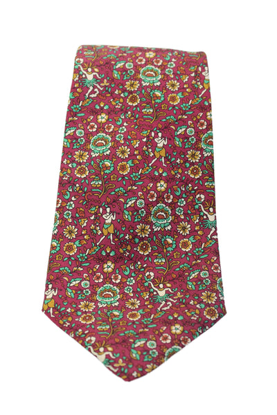 Salvatore Ferragamo Mens Dark Red Floral Print Silk Necktie