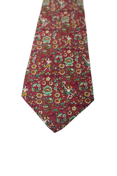 Salvatore Ferragamo Mens Dark Red Floral Print Silk Necktie