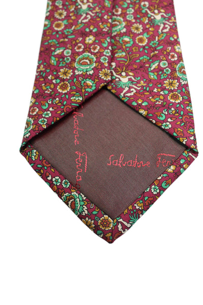 Salvatore Ferragamo Mens Dark Red Floral Print Silk Necktie