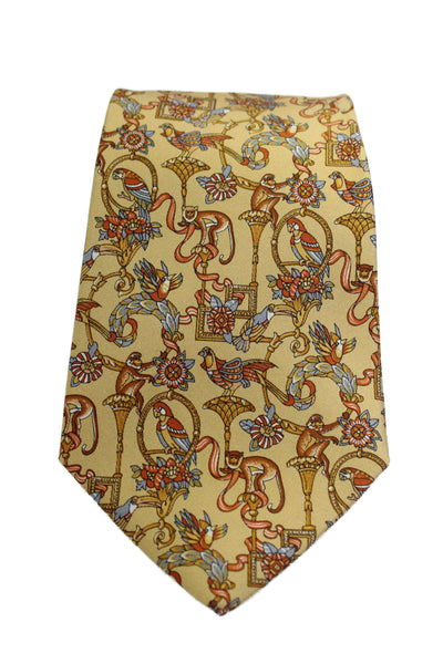 Salvatore Ferragamo Mens Dark Yellow Printed Tie Necktie