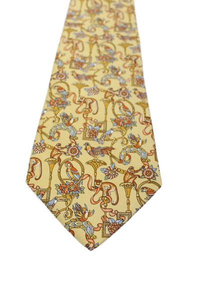 Salvatore Ferragamo Mens Dark Yellow Printed Tie Necktie