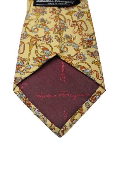 Salvatore Ferragamo Mens Dark Yellow Printed Tie Necktie