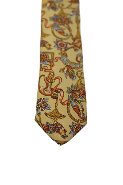 Salvatore Ferragamo Mens Dark Yellow Printed Tie Necktie