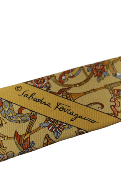 Salvatore Ferragamo Mens Dark Yellow Printed Tie Necktie