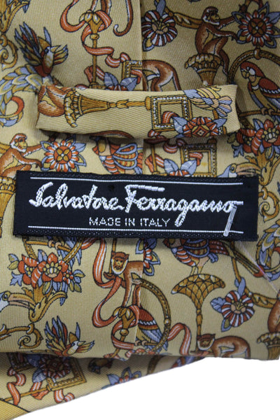 Salvatore Ferragamo Mens Dark Yellow Printed Tie Necktie