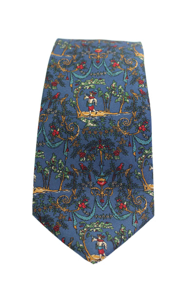 Salvatore Ferragamo Mens Dark Blue Graphic Print Silk Necktie