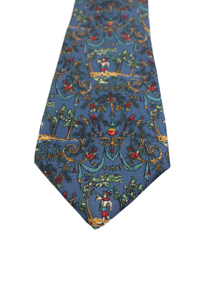 Salvatore Ferragamo Mens Dark Blue Graphic Print Silk Necktie