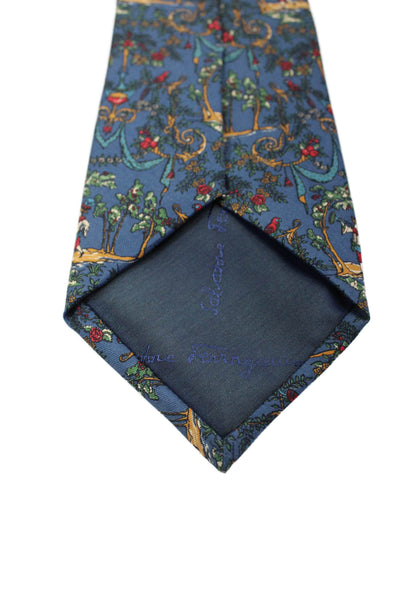 Salvatore Ferragamo Mens Dark Blue Graphic Print Silk Necktie