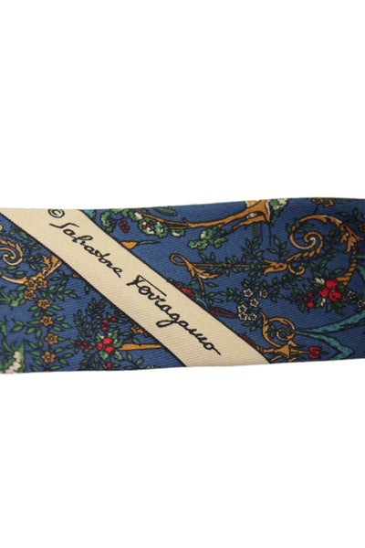 Salvatore Ferragamo Mens Dark Blue Graphic Print Silk Necktie