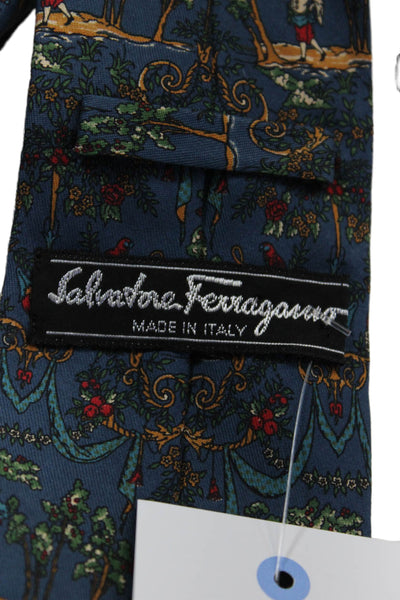 Salvatore Ferragamo Mens Dark Blue Graphic Print Silk Necktie