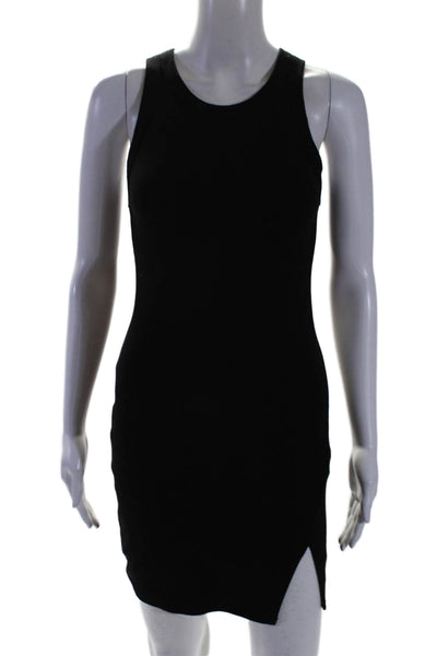 Enza Costa Womens Ribbed Sleeveless Front Slit Dress Black Cotton Size Small