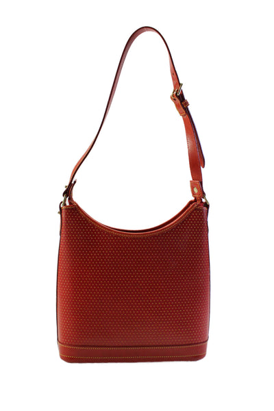 Dooney & Bourke Womens Leather Polka Dot Textured Embossed Shoulder Handbag Red