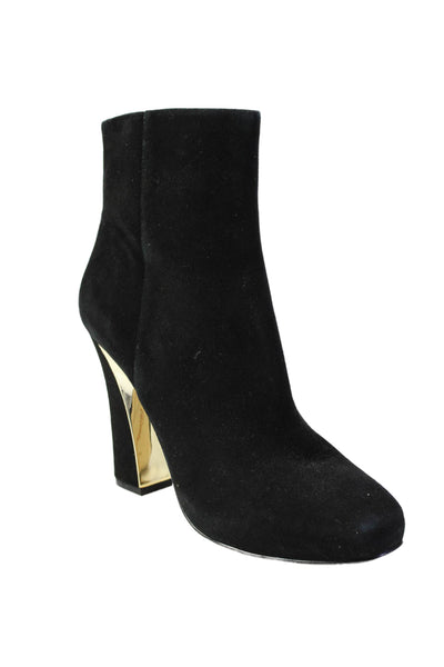 Karl Lagerfeld Women's Round Toe Suede Heels Zip Ankle Boots Black Size 10