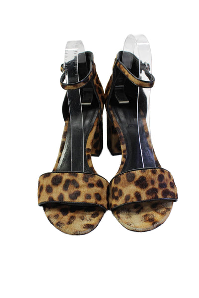 Alexander Wang Womens Brown Leopard Print Pony Ankle Strap Sandals Shoes Size 9