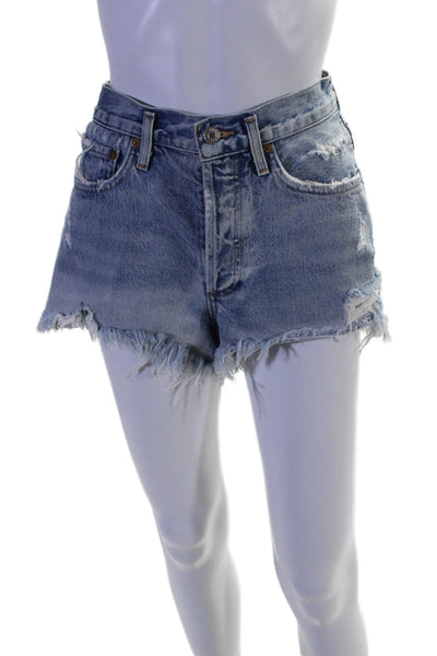 Agolde Womens Cotton Distressed Button Mini Denim Shorts Blue Size EUR 25