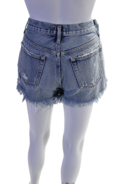 Agolde Womens Cotton Distressed Button Mini Denim Shorts Blue Size EUR 25