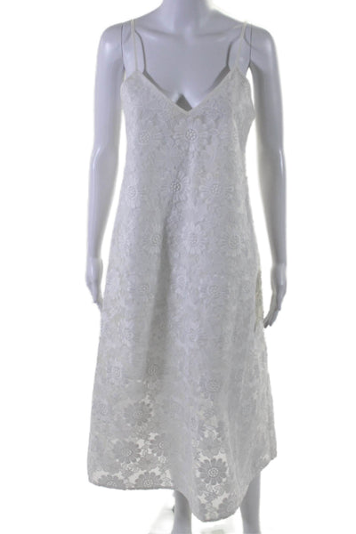 Cynthia Rowley Womens V-neck Spaghetti Strap Lace Dress White Size M