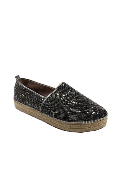 Steve Madden Womens Beaded Slide On Chopur Espadrille Flats Black Silver Size 10