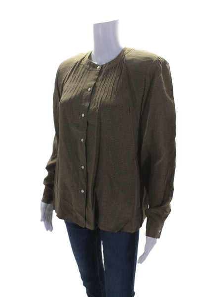 Lee Anderson Womens Brown Printed Long Sleeve Button Front Blouse Top Size M